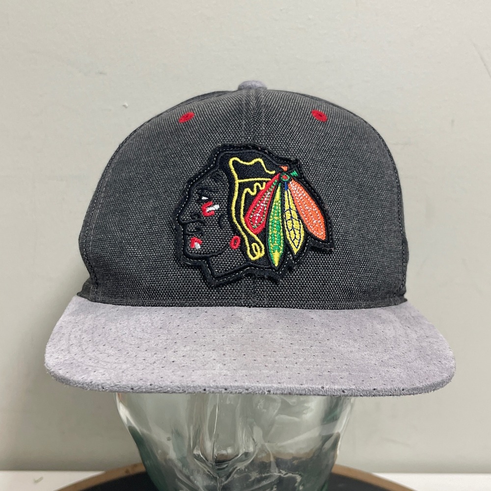 Chicago Blackhawks Mitchell & Ness Snapback Hat Gray Suede Brim Adjustable